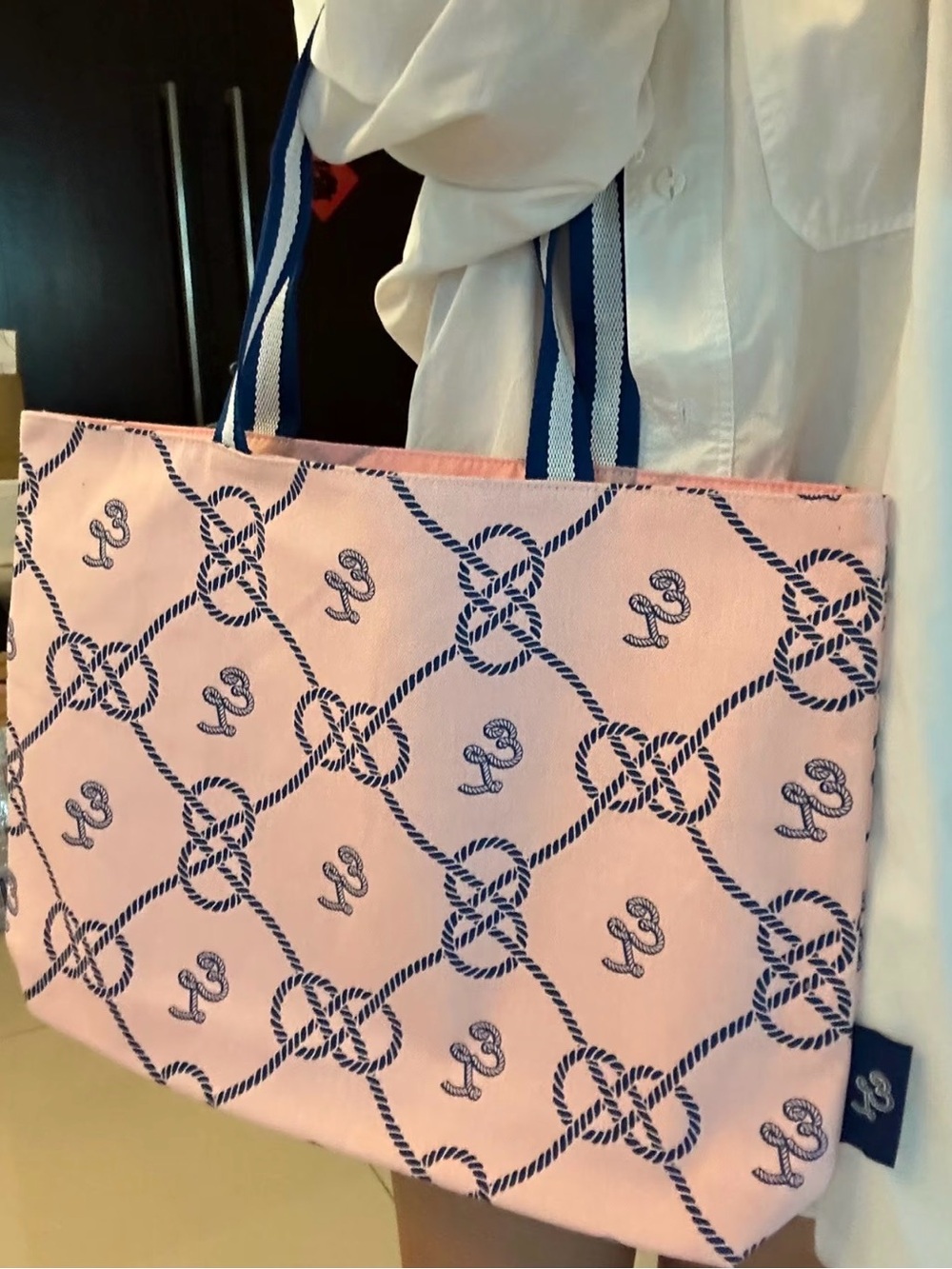 Estée Lauder Nautical Rope Print Pink Tote Bag